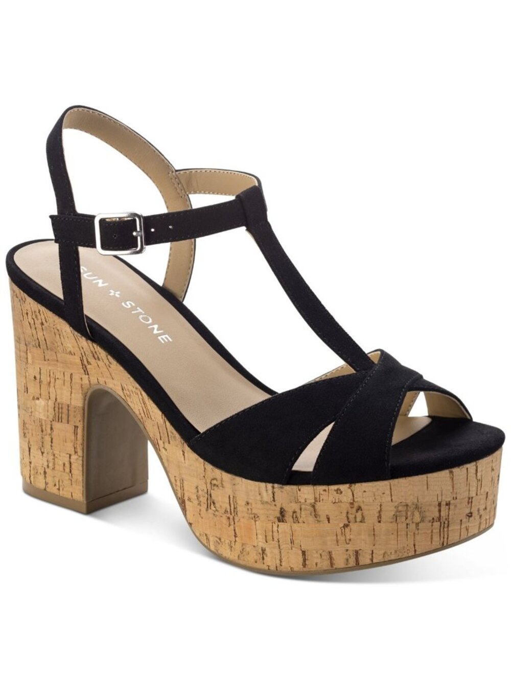 SUN STONE Womens Adjustable Strap Round Toe Heel Sandals Black Size 9.5M NWB